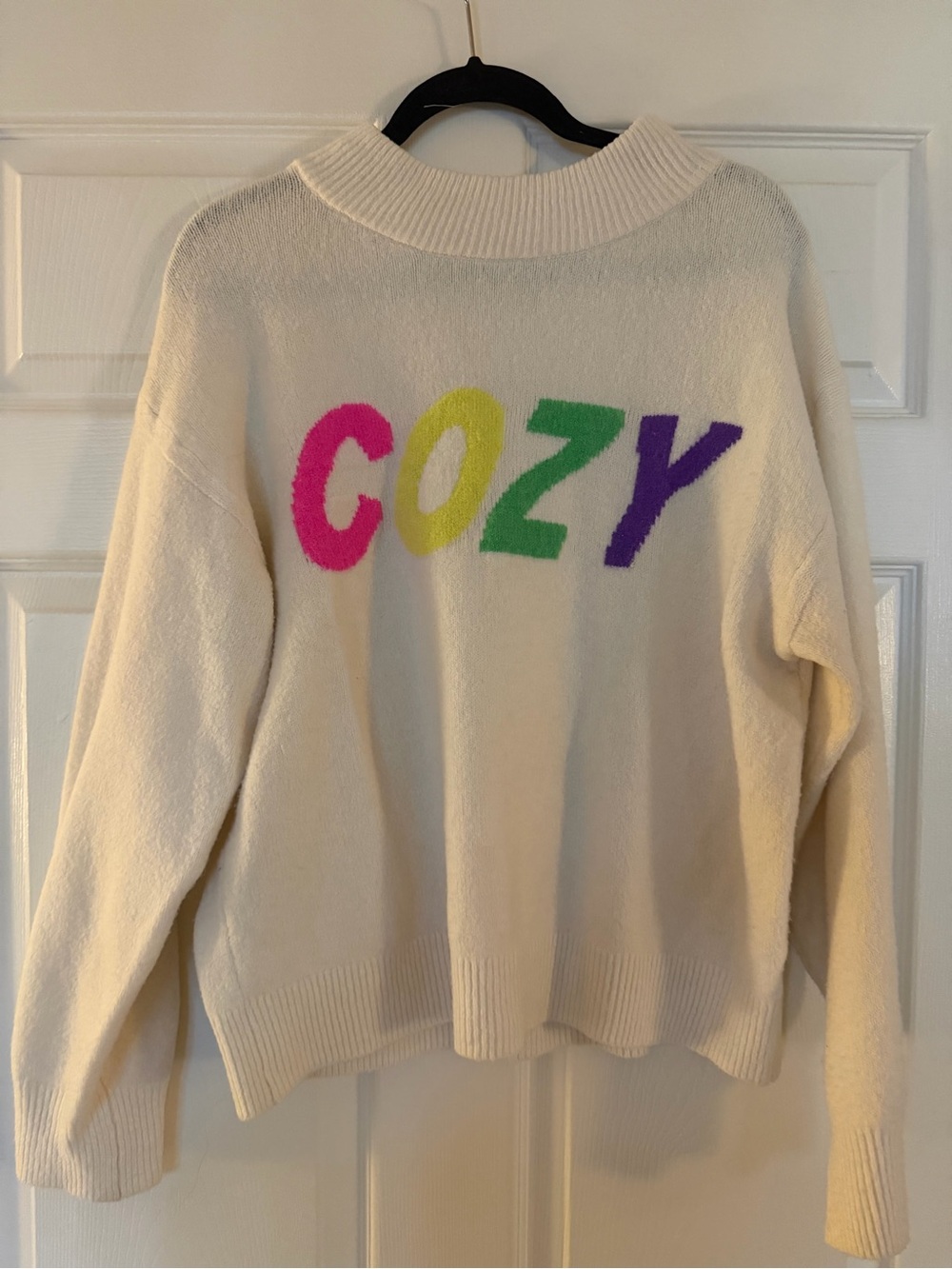Cozy Crewneck Sweater - Cream with Multicolor Lettering